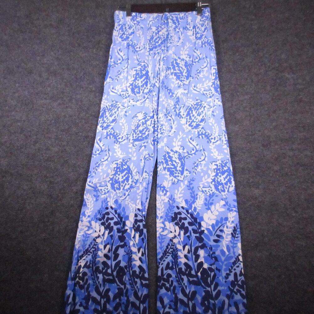 Lilly Pulitzer Pants Womens XXS Blue Tropical Print Wide Leg Resort Rayon